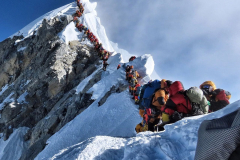 Climbers ascending Mt Everest